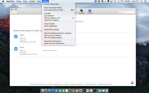 Debug menu in Mac App Store